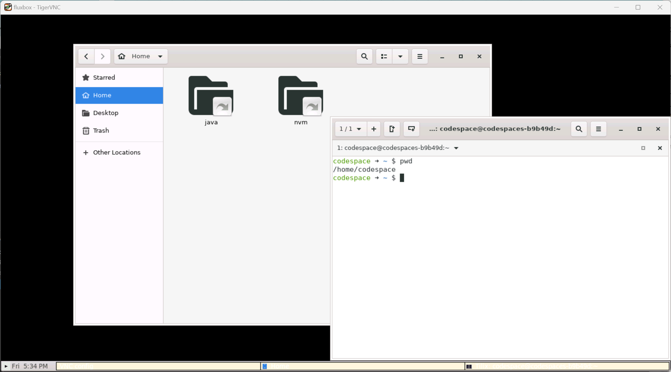 Desktop with a file manager and a terminal window